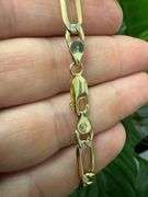 10k Yellow Gold-Hollow Pave Figaro Link Chain 6.4mm Necklace 22"