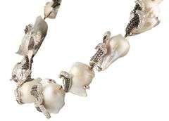 Nini Hale 17.0ctw Black White Diamond and Abstract Pearl Fish Design Necklace in 18K