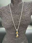 Sterling Silver Natural Citrine Gemstone Pendant w/ .925 Italian Rope Chain in 22 Inches
