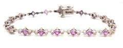 14kt White gold 0.37ctw Bezel set diamond and pink sapphire link bracelet
