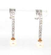 14kt White gold diamond bar pearl dangle earrings