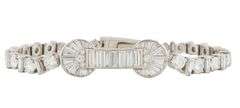 3.85ctw Baguette and Round Diamond Art Deco Graduated Bracelet in Platinum