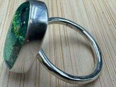 Sterling Silver 925 One of a Kind Dichroic Glass Ring Size 8.5
