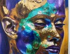 Unique Mix Media on PVC with Gold Leaf by Tamar Zion