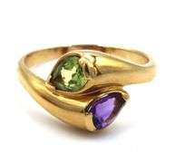 14kt Yellow gold amethyst and peridot bypass ring