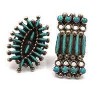 Set of Vintage 925 sterling silver signed turquoise cuff bangle and 2 rings