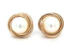 14kt Yellow gold 6mm fresh water pearl love knot earrings