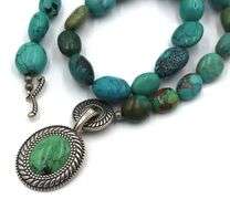 Vintage 925 sterling silver Carolyn Pollack turquoise pendant on beaded turquoise chain necklace