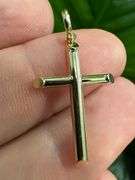 10k Yellow Gold Christian Cross Tube Design Pendant Charm