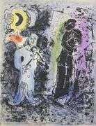 Rare Marc Chagall Signed Lithograph 'Couple Noir Au Musicien', 1960