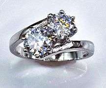 14 K White Gold Plated Twin Solitaires White Ice Blue Lab Simulated Diamond Ring