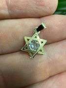10k Yellow Gold Jewish Star of David Pendant Clear CZ Religious Charm