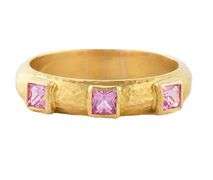 Elizabeth Locke Square Pink Sapphire Three Stone Ring in 19K