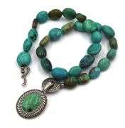 Vintage 925 sterling silver Carolyn Pollack turquoise pendant on beaded turquoise chain necklace