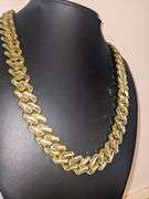 Huge 158.9 Grams 14 Kt Gold Plated Simulated Diamond Miami Curb Link Chain Necklace