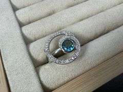 Sterling Silver 925 Natural Gemstone Blue Topaz & Clear CZ Ring Size 8