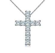 Sparkling 14 Kt White Gold Plated 5.65 Ctw Simulated Diamond Cross Pendant