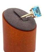 14kt Yellow gold 8ctw Emerald cut blue topaz and diamond accent ring