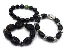 Lot of 3 black onyx beaded bracelets