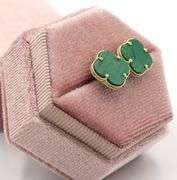 Lovely 14K Yellow Gold Malachite Motif Stud Earrings