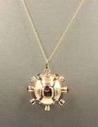18kt Yellow gold multi stone sputnik charm pendant on chain