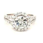 18kt White gold 0.86ctw diamond split shank diamond halo setting engagement ring