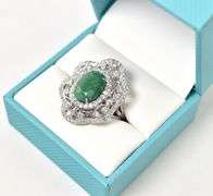 Stunning 7.75CTW Natural Emerald & White Sapphire Gemstone Ring in Sterling Silver
