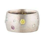 Gabriel Ofiesh Multi Colored Irradiated Diamond Flush Set Wide Band Ring in 14K