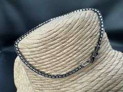 Italian Sterling Silver 925 Fancy Diamond Cut Box Chain 7" Bracelet with Black Rhodium Finish