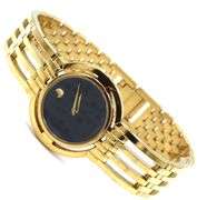 Movado Esperanza gold tone quartz black dial watch