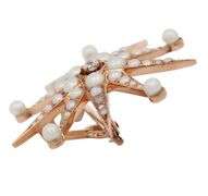 0.04ct European Cut Diamond and Seed Pearl Star Shaped Brooch in 14K