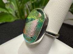 Sterling Silver 925 One of a Kind Dichroic Glass Ring Size 8.5