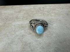 Sterling Silver 925 Natural Gemstone Larimar Ring Size 9