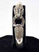 Marcasite Gemstone Jaguar Hinged Bangle Bracelet in Sterling Silver. 23.1 grams.