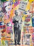 Rare Mr. Brainwash Original Mixed Media With Acrylic and Thumbprint Mr. Brainwash Love Is The Answer