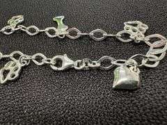 .925 Sterling Silver Dog Lovers Bracelet Paw & Bone 7.5 Inches
