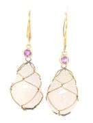 10kt Yellow gold Chrysophase and Amethyst dangle earrings