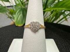 10k Yellow Gold Round White CZ Shield Heart Ring Promise Band Size 7