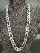 Men's 13.5mm .925 Sterling Silver Heavy Figaro Chain Cuban Link Italy Necklace 24"