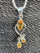 Sterling Silver Natural Citrine Gemstone Pendant w/ .925 Italian Rope Chain in 22 Inches