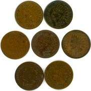 7 Different Indian Head Cents: 1865-1907