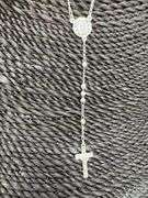 High Polished 925 Sterling Silver 3mm Smooth Bead Diamond Cut Cross Rosary 22"