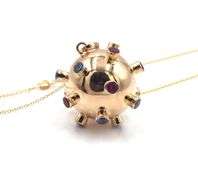 18kt Yellow gold multi stone sputnik charm pendant on chain