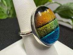 Sterling Silver 925 One of a Kind Dichroic Glass Ring Size 8