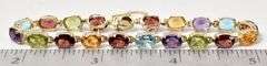 Colorful 14K Yellow Gold Red Garnet, Blue Topaz, Amethyst, Peridot, and Citrine Gemstone Bracelet
