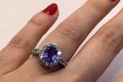 PLATINUM COCKTAIL RING WITH TANZANITE AND DIAMONDS