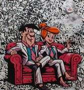 Pink Couch, Highly Collectible Jozza 'One of a kind' Mixed Media on Canvas