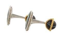 David Webb Two Tone Carved Star Cuff links in 18K