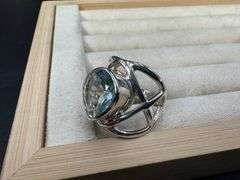 Sterling Silver Blue Topaz Gemstone Ring Size 6