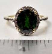 Stunning 10K Yellow Gold Green Tourmaline and Diamond Ring